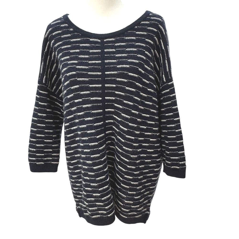 PURE Collection Women's Medium Cashmere Blend Knit‎ Sweater Tunic Navy White